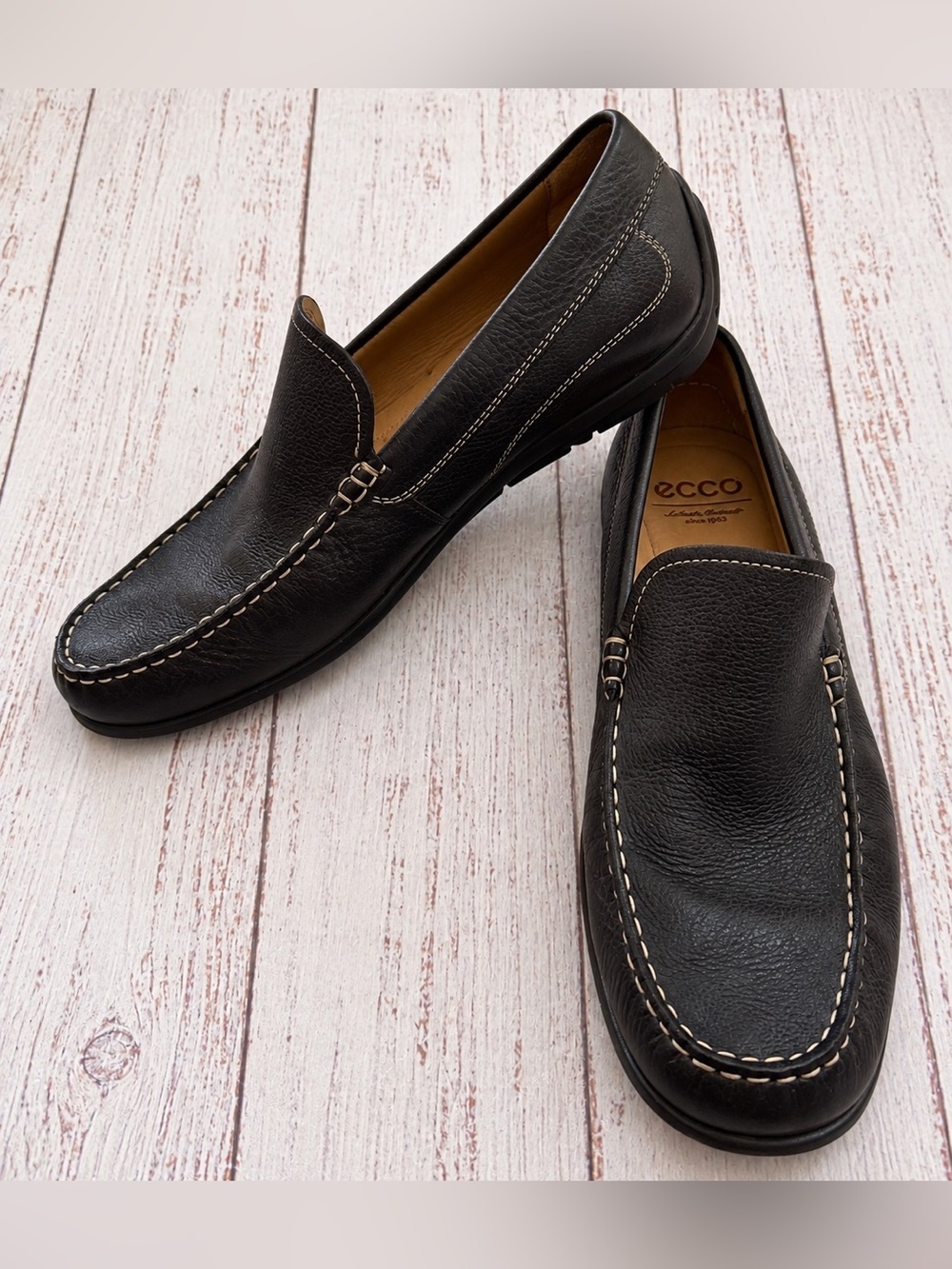ECCO Men’s Black Leather Loafers EU 45 US 11-11.5 - Picture 3 of 8
